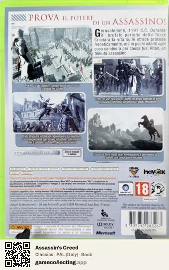 Assassin's Creed Xbox 360, Italy box back