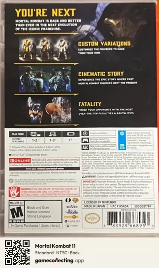 Mortal Kombat 11 Nintendo Switch, NTSC box back