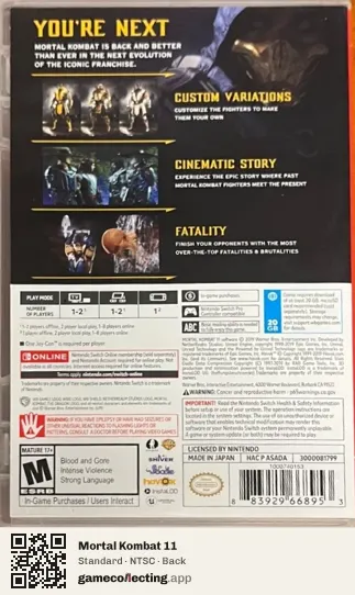Mortal Kombat 11 Nintendo Switch, NTSC box back