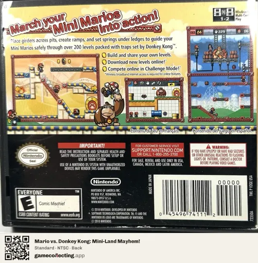 Mario vs. Donkey Kong: Mini-Land Mayhem! Nintendo DS, NTSC box back