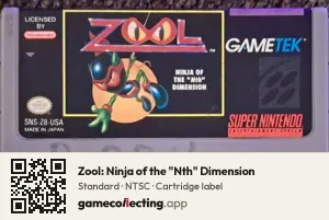 Zool: Ninja of the "Nth" Dimension Super Nintendo Entertainment System, NTSC cartridge label