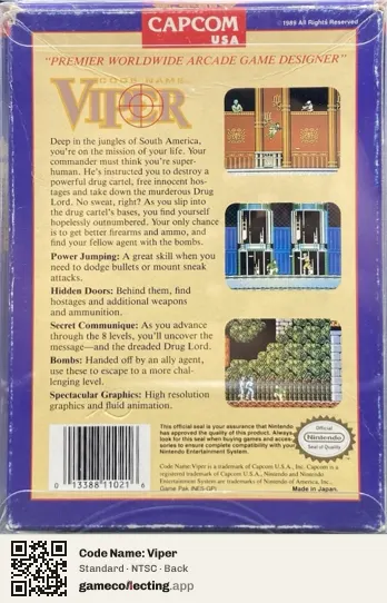 Code Name: Viper Nintendo Entertainment System, NTSC box back