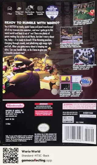 Wario World Nintendo GameCube, NTSC box back
