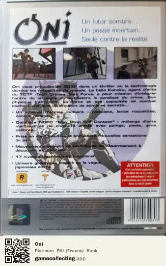Oni PlayStation 2, France box back