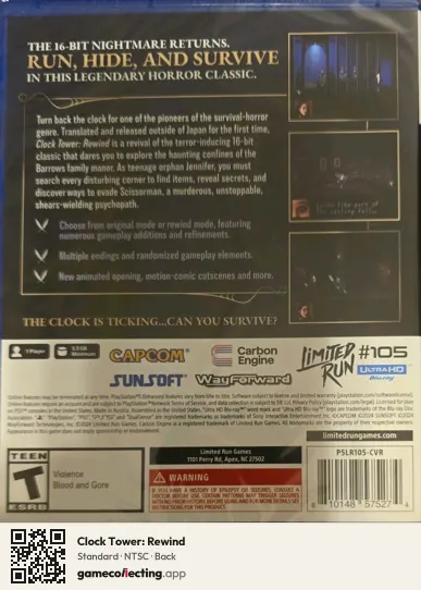 Clock Tower: Rewind PlayStation 5, NTSC box back