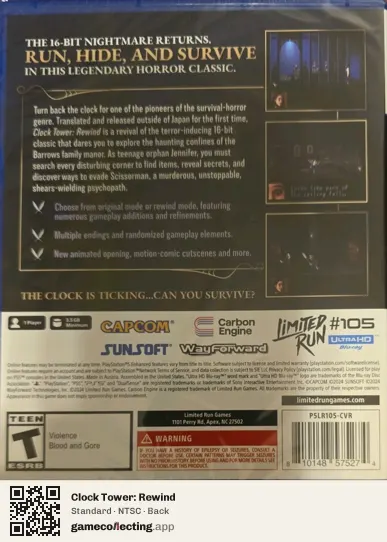 Clock Tower: Rewind PlayStation 5, NTSC box back
