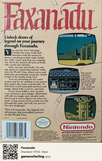Faxanadu Nintendo Entertainment System, NTSC box back
