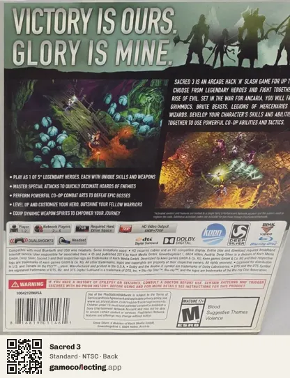 Sacred 3 PlayStation 3, NTSC box back