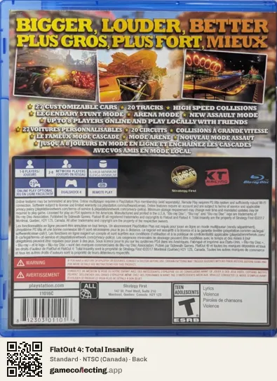 FlatOut 4: Total Insanity PlayStation 4, Canada box back
