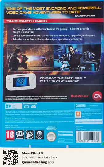 Mass Effect 3 Nintendo Wii U, PAL box back