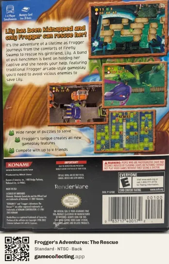 Frogger's Adventures: The Rescue Nintendo GameCube, NTSC box back