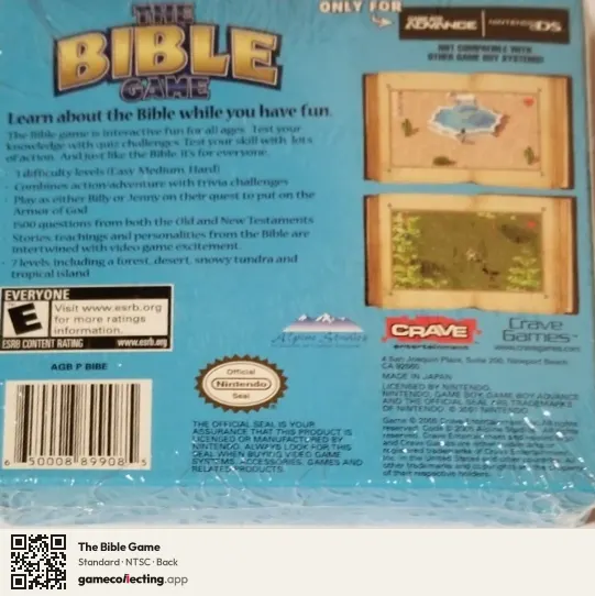 The Bible Game Game Boy Advance, NTSC box back