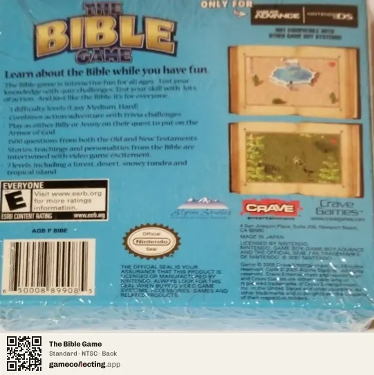The Bible Game Game Boy Advance, NTSC box back