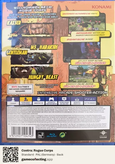 Contra: Rogue Corps PlayStation 4, Germany box back
