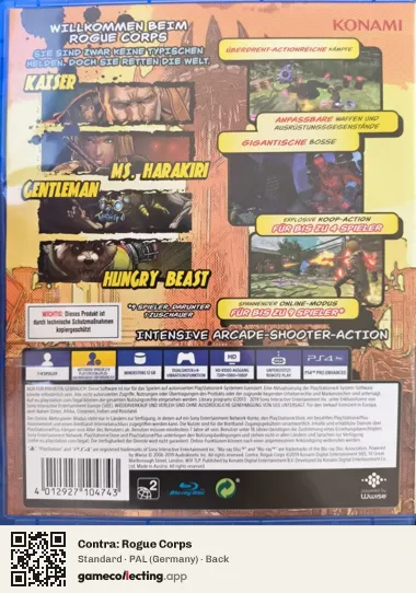 Contra: Rogue Corps PlayStation 4, Germany box back