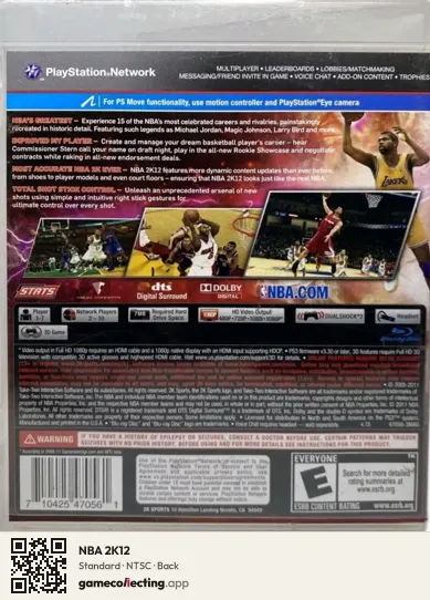 NBA 2K12 PlayStation 3, NTSC box back