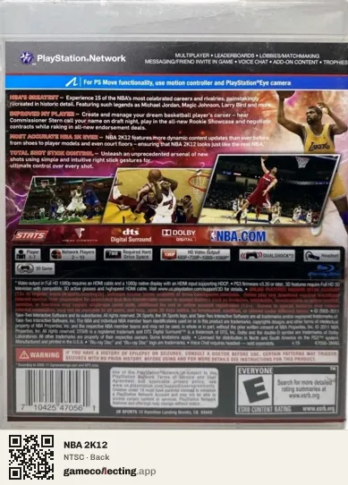 NBA 2K12 PlayStation 3, NTSC box back