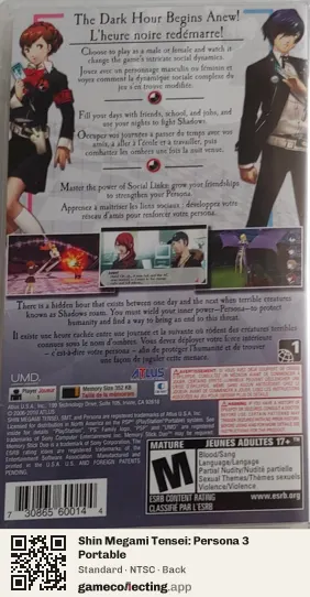 Shin Megami Tensei: Persona 3 Portable PlayStation Portable, NTSC box back