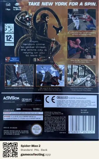 Spider-Man 2 Nintendo GameCube, PAL box back