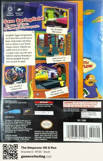 The Simpsons: Hit & Run Nintendo GameCube, NTSC box back