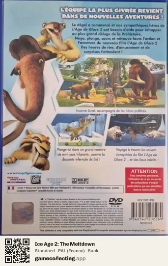 Ice Age 2: The Meltdown PlayStation 2, France box back