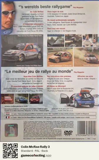 Colin McRae Rally 3 PlayStation 2, PAL box back