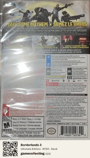 Borderlands 3 Nintendo Switch, NTSC box back
