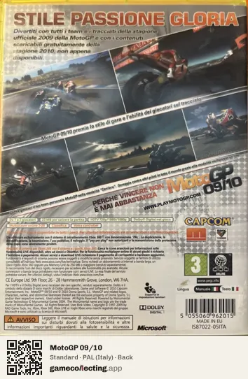 MotoGP 09/10 Xbox 360, Italy box back