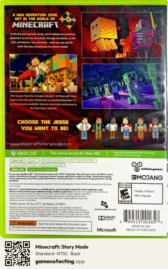 Minecraft: Story Mode Xbox 360, NTSC box back