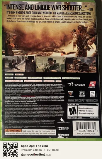 Spec Ops: The Line Xbox 360, NTSC box back