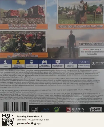 Farming Simulator 19 PlayStation 4, Germany box back
