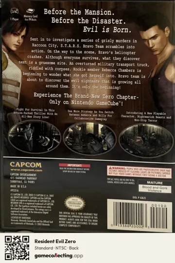 Resident Evil Zero Nintendo GameCube, NTSC box back