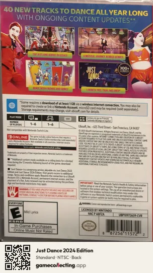 Just Dance 2024 Edition Nintendo Switch, NTSC box back