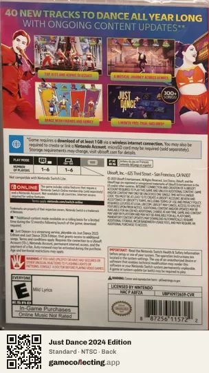 Just Dance 2024 Edition Nintendo Switch, NTSC box back