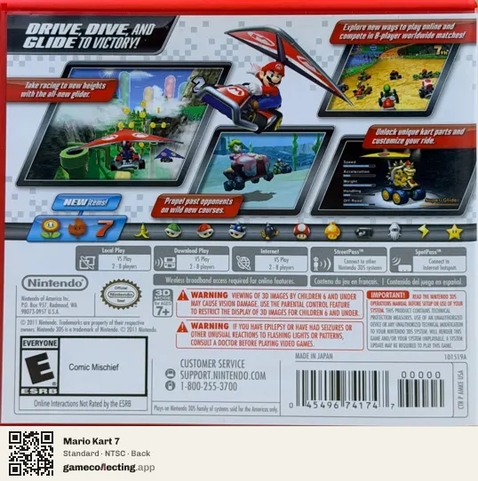 Mario Kart 7 Nintendo 3DS, NTSC box back