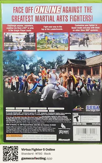 Virtua Fighter 5 Online Xbox 360, NTSC box back