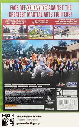 Virtua Fighter 5 Online Xbox 360, NTSC box back