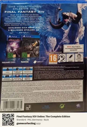 Final Fantasy XIV Online: The Complete Edition PlayStation 4, Germany box back