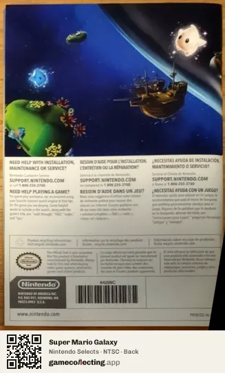 Super Mario Galaxy Nintendo Wii, NTSC box back