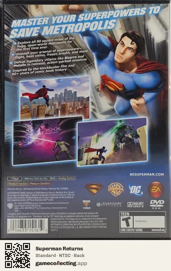 Superman Returns PlayStation 2, NTSC box back