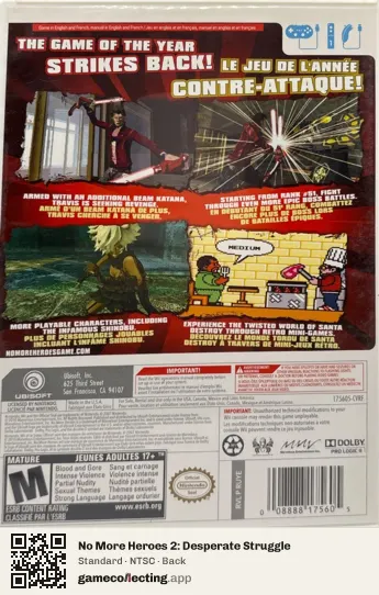 No More Heroes 2: Desperate Struggle Nintendo Wii, NTSC box back
