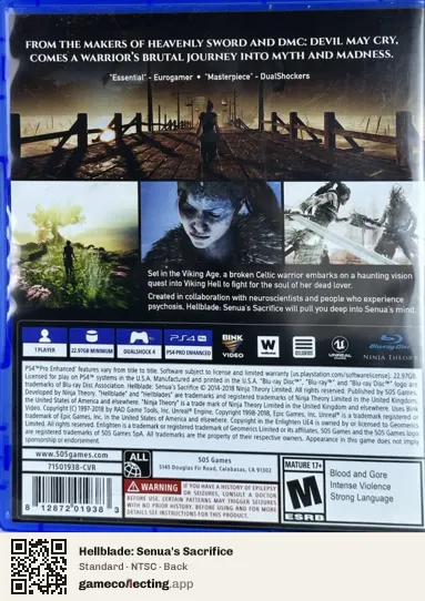 Hellblade: Senua's Sacrifice PlayStation 4, NTSC box back
