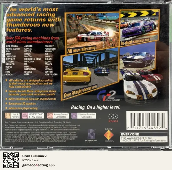 Gran Turismo 2 PlayStation, NTSC box back