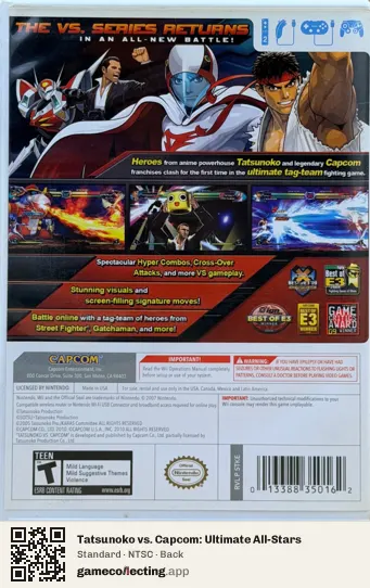 Tatsunoko vs. Capcom: Ultimate All-Stars Nintendo Wii, NTSC box back