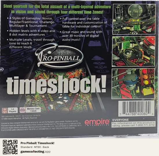 Pro Pinball: Timeshock! PlayStation, NTSC box back
