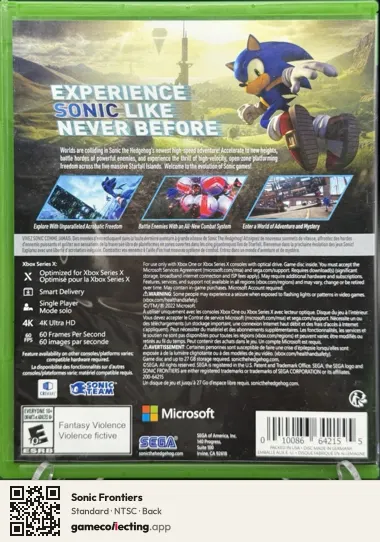 Sonic Frontiers Xbox Series X, NTSC box back