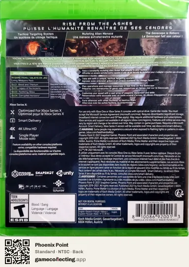 Phoenix Point Xbox One, NTSC box back