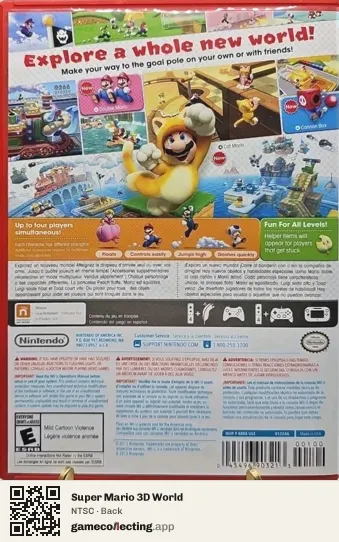 Super Mario 3D World Nintendo Wii U, NTSC box back