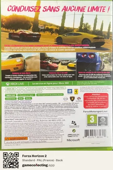 Forza Horizon 2 Xbox 360, France box back