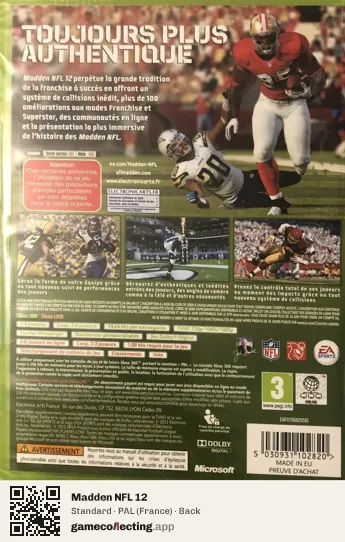 Madden NFL 12 Xbox 360, France box back